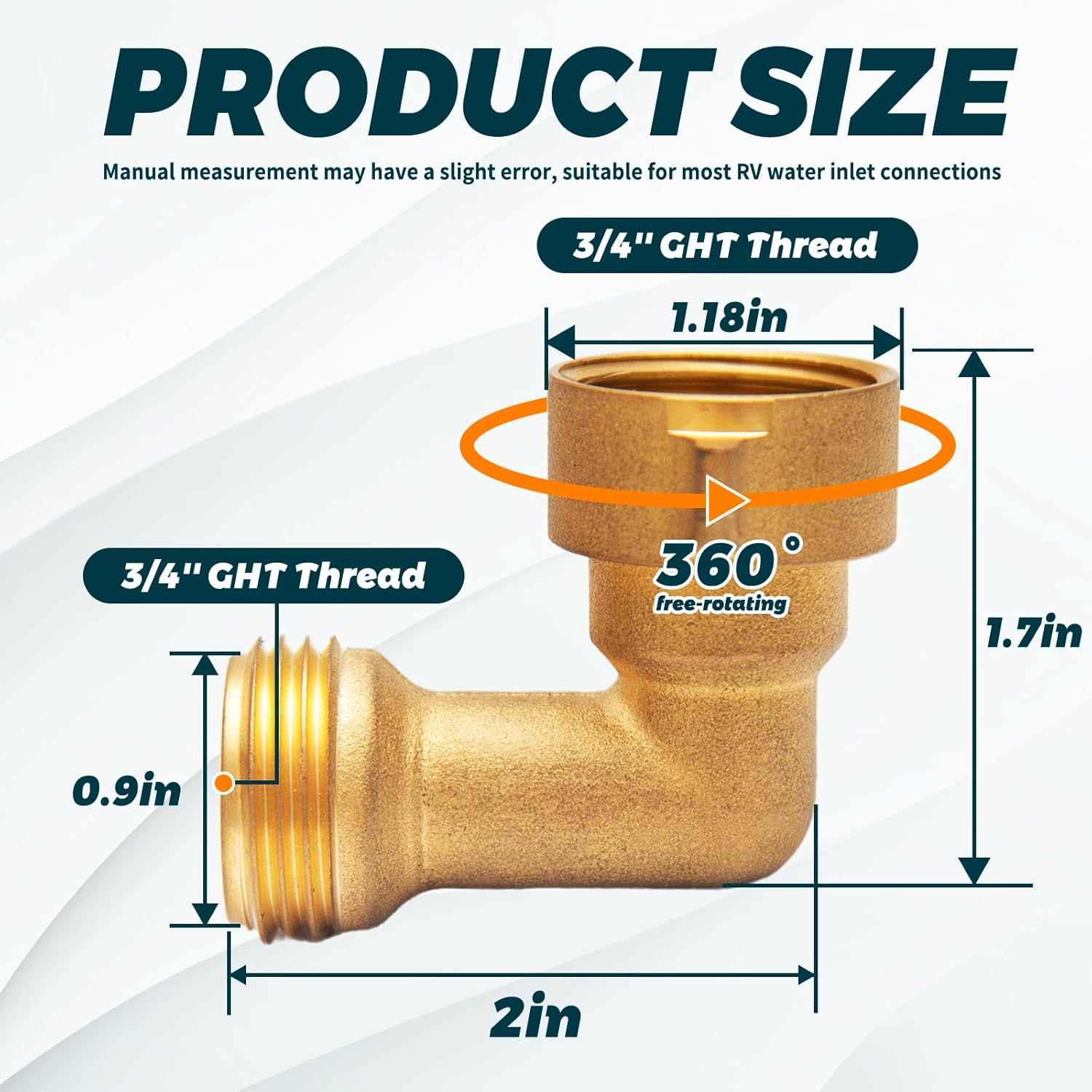 90-Degree Hose Elbow for RVs with Easy Grip Connector - 3/4" Solid Brass 90-Degree Hose Fitting Elbow for RV Water Hoses, Residential Outdoor Faucets, and More — image 3