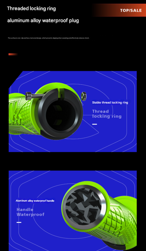 Green Ergonomic Lock-On Bike Grips - Anti-Slip TPR Rubber, Alloy Rings & Plugs for MTB & Commuter Bikes — image 6