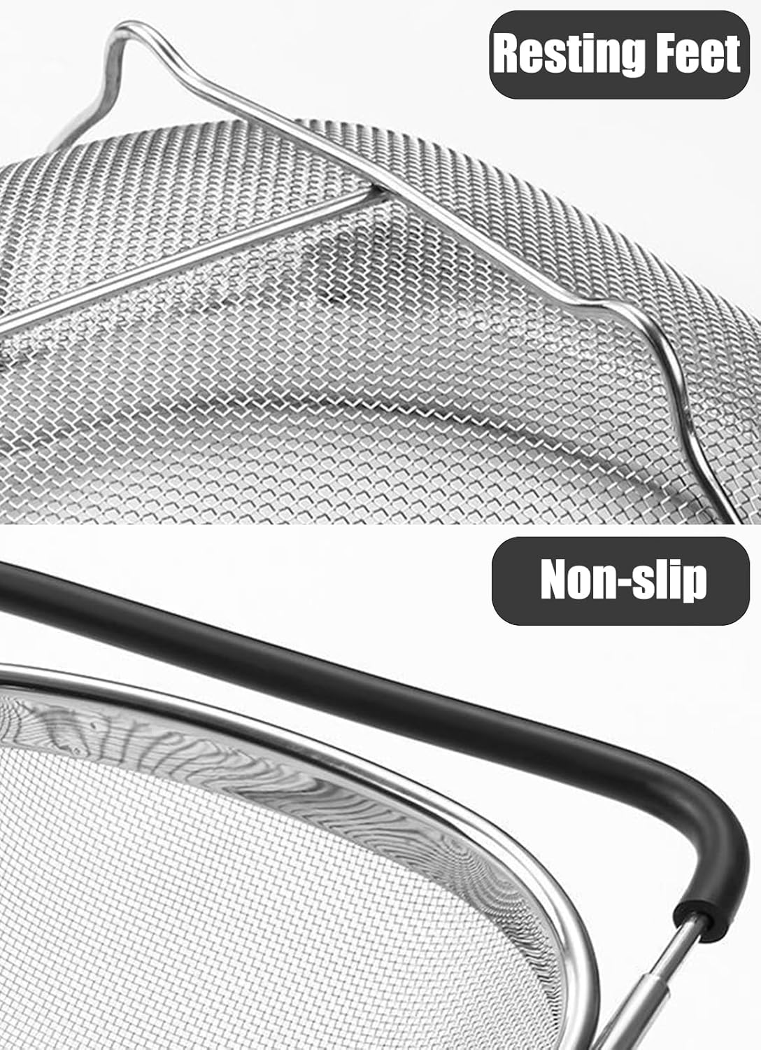 Fine Mesh Colander Over The Sink 6 Quart Stainless Steel Strainer Basket & Expandable Rubber Grip Handles - Strain, Drain, Rinse Fruits, Vegetables — image 4