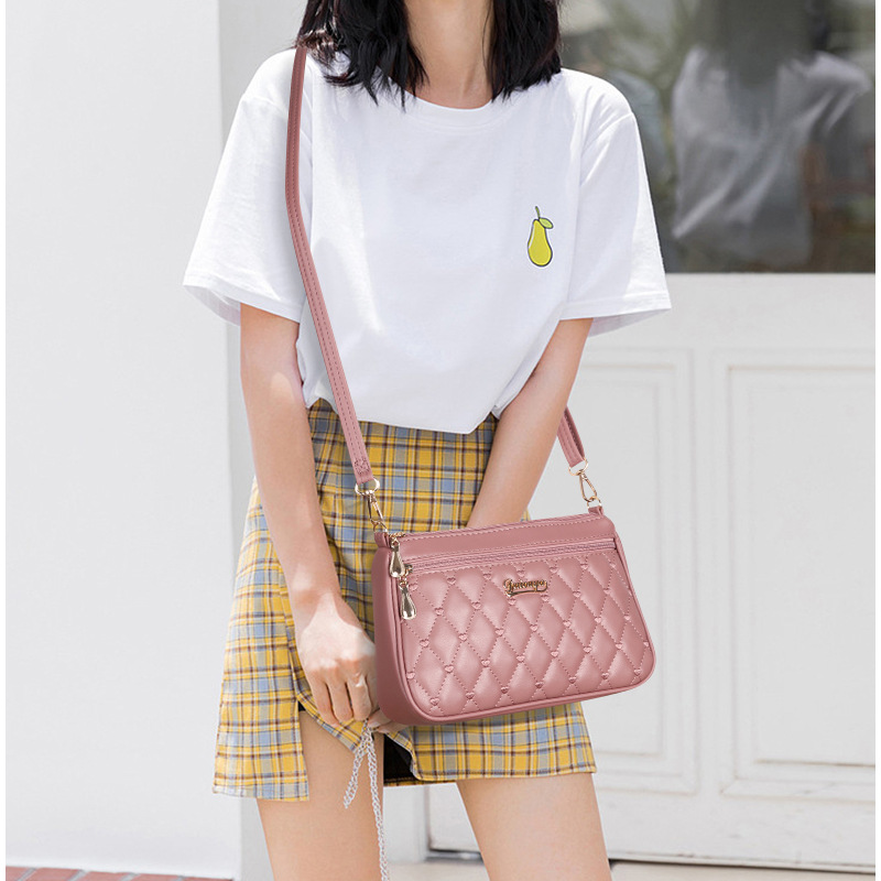 Red PU Leather Quilted Crossbody Bag for Women - Compact Multi-Compartment Shoulder Purse โ image 2