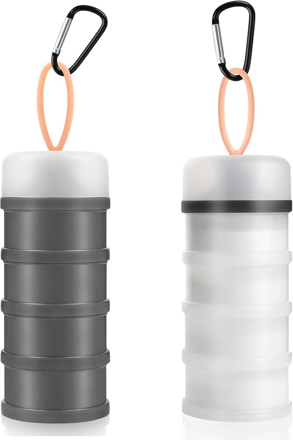 2 Pcs Protein Powder Container to Go with Funnels Stand, 4 Compartments Stackable Protein Powder Dispenser for Workout, Fitness, Travel