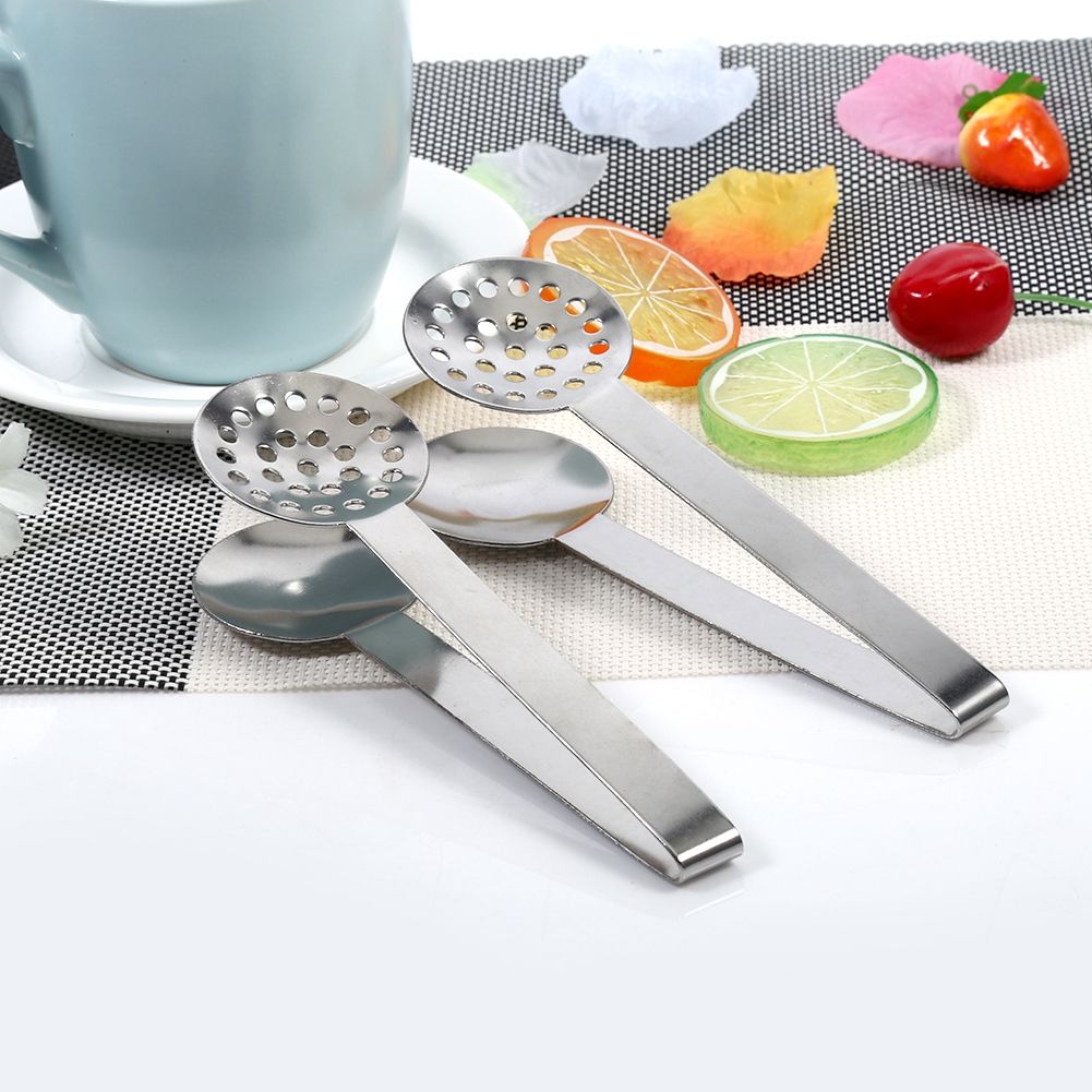 2pcs Kitchen Craft Tool Stainless Steel Round Tea Bag Tongs Squeezer Holder Grip โ image 4