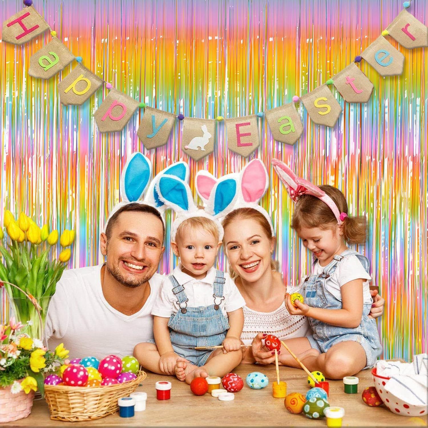 5 Pcs Style 1 Colorful Pastel Rainbow Metallic Fringe Curtain - 1x2m Iridescent Tinsel Backdrop for Birthday Parties, Weddings & Photo Booth Decor โ image 3