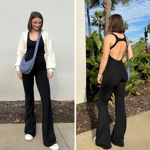 Women's Backless Flared Jumpsuit for Yoga, Gym, Parties & Daily Wear, S (Black) — image 5