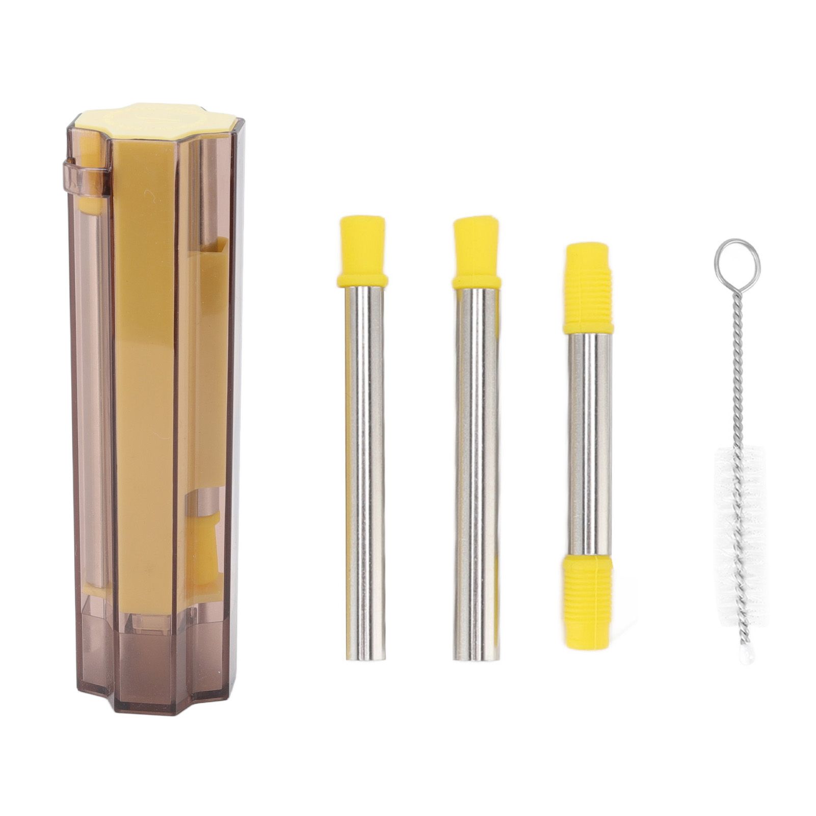 Collapsible Straw Stainless Steel Portable Easy to Clean Foldable Straw with Cleaning Brush for Home Office Outdoor Yellow โ image 4
