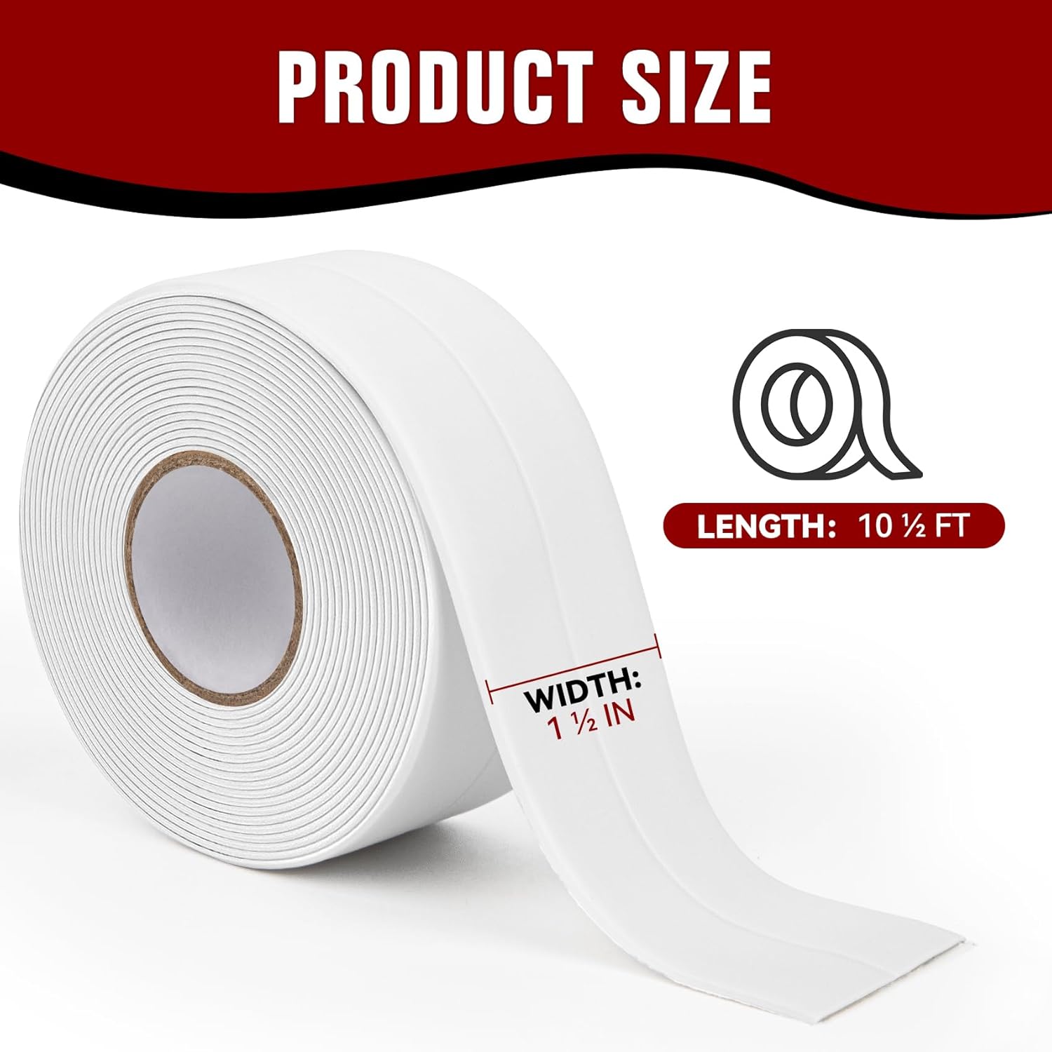 White Waterproof Caulk Tape, Self-Adhesive for Toilet, Tub, Kitchen, Corners,Bathroom Surfaces, Easy Application, 1-1/2 Inch x 10-1/2 Feet-1roll โ image 2