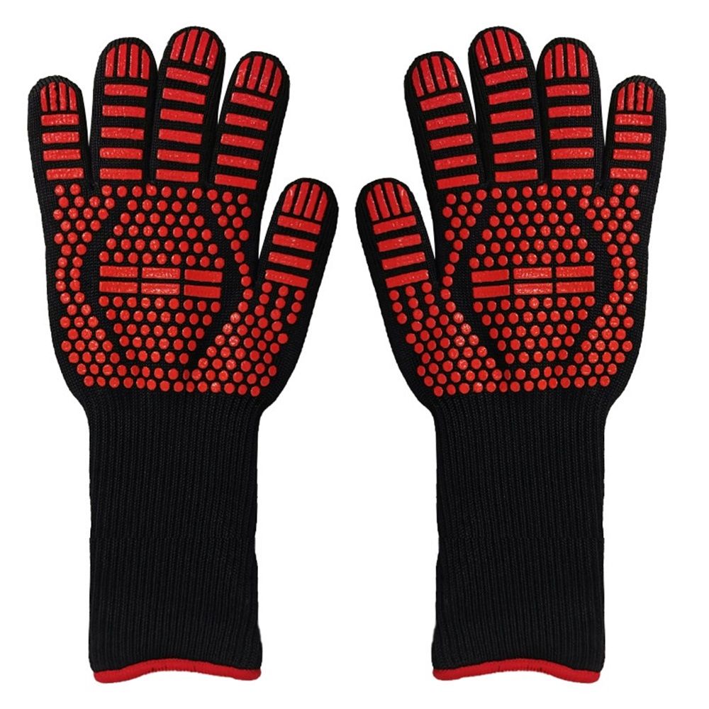 1 pair BBQ Gloves Heat and Flame Resistant Protection - Oven and Grill Gloves Hand Protection, Extended Wrist for Addtional Safety, Ideal for Outdoor Cooking