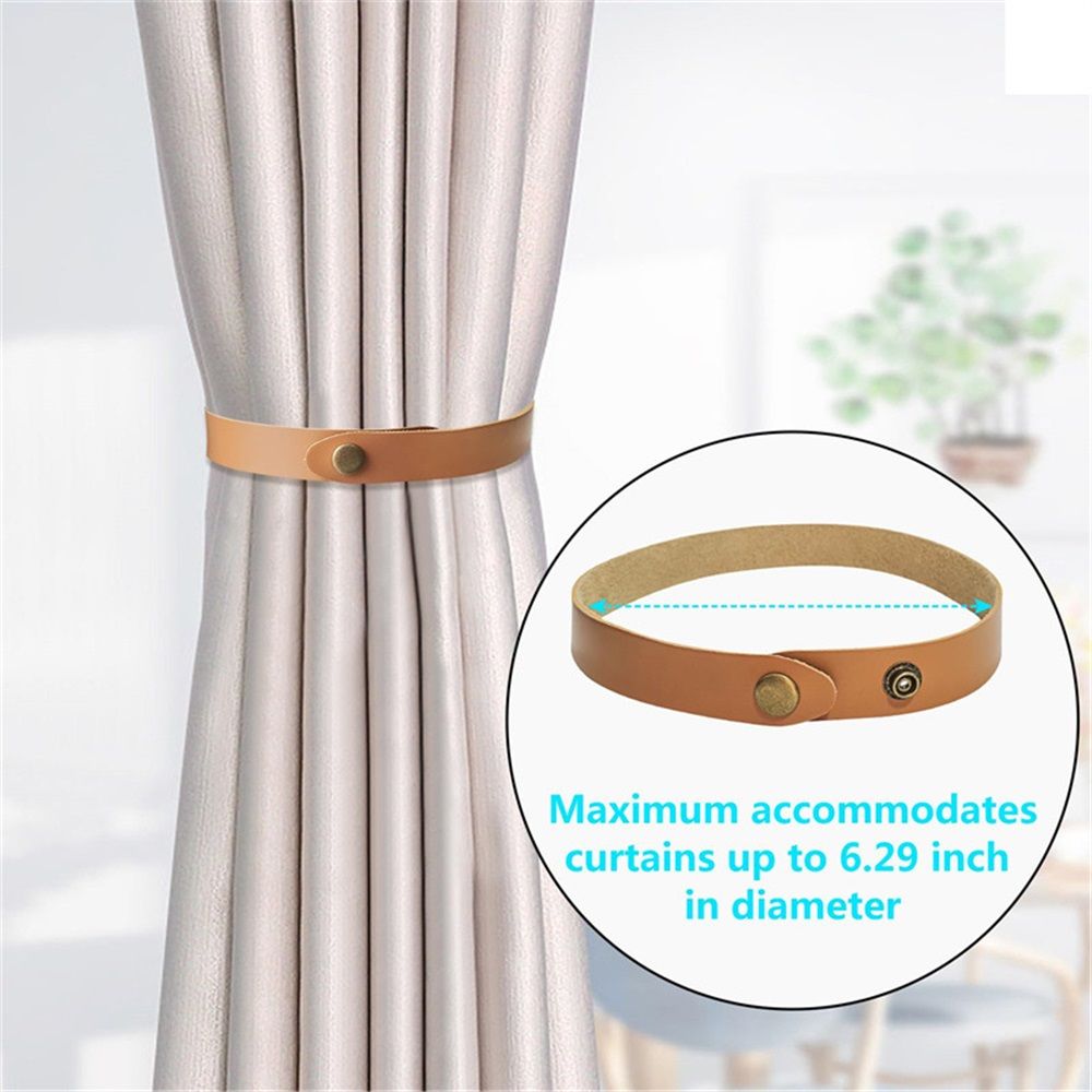 Set of 4 Leather Curtain Tiebacks, Modern Faux Leather Curtain Straps with Adjustable Buttons, No Drill Holdbacks for Bedroom, Living Room, Hotel, Office,light — image 4