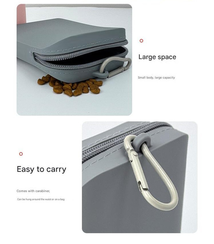 Gray Silicone Dog Treat Pouch (Set of 2) - Waterproof, Portable for Training & Walks โ image 3