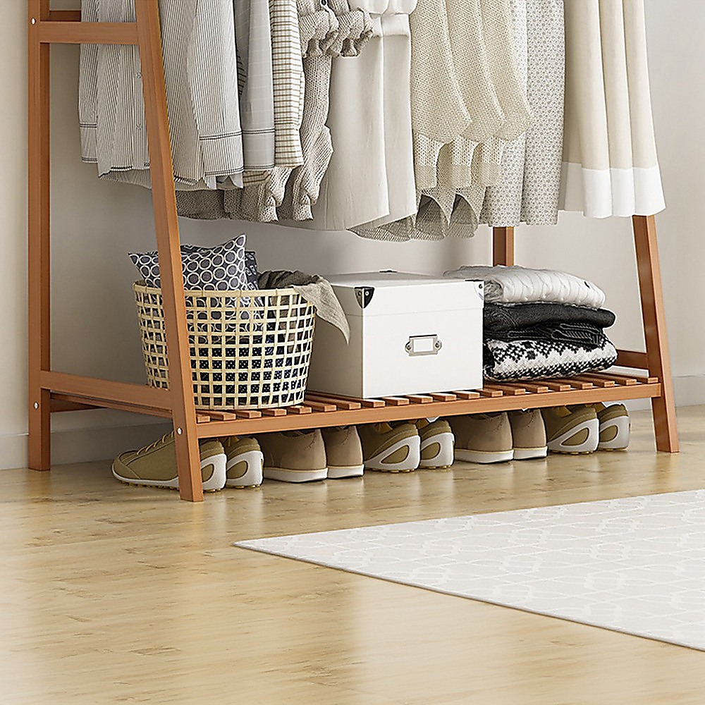 Portable Clothes Rack Coat Garment Stand Bamboo Rail Hanger Airer Closet โ image 4