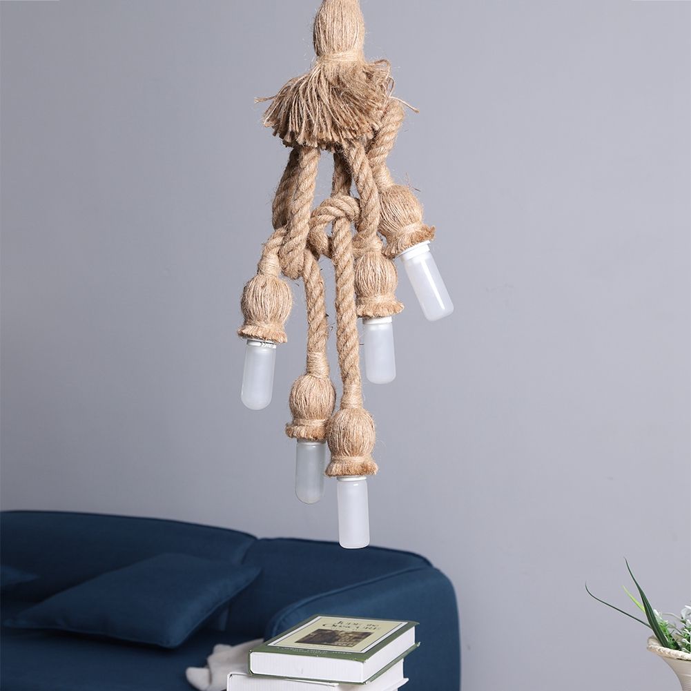 5 Head Vintage Hanging Hemp Rope for Light Retro Lamp Ceiling Pendant E27 Base โ image 5