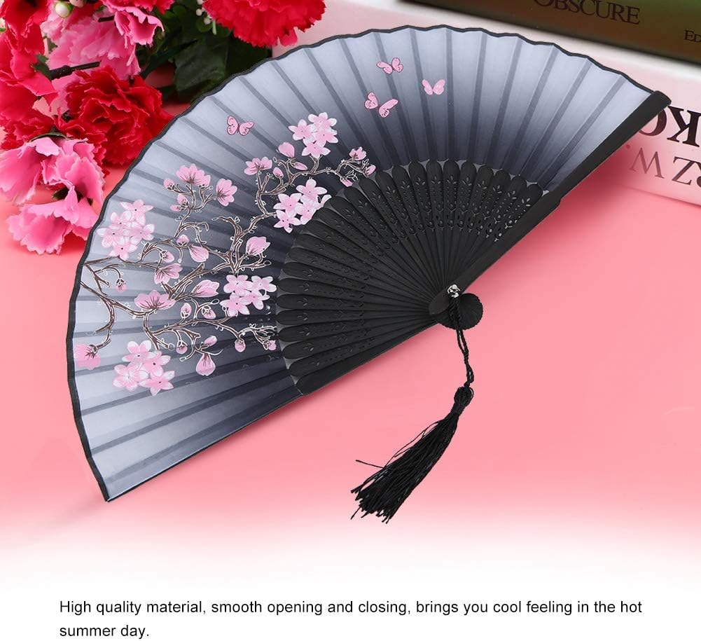 Hand Held Folding Fans, Floral Fans Handheld Paper Fan with Tassel Vintage Hollowed Holding for Dance Props Home Decoration(Gray) Grey — image 2