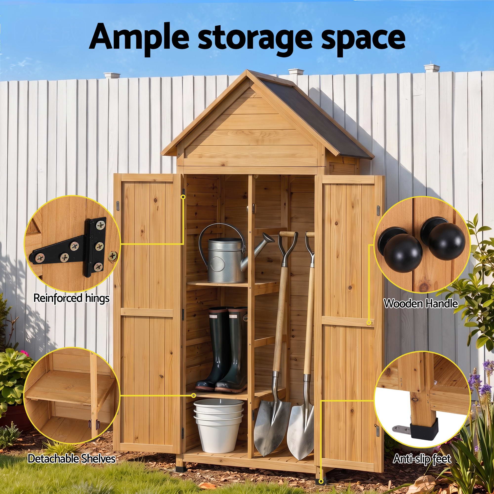 Gardeon Outdoor Storage Cabinet Cupboard Tool Organizer Shed Adjustable Natural โ image 5
