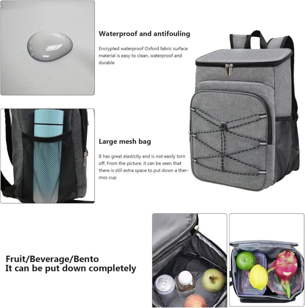 Insulated Backpack Cooler Bag Large Capacity Waterproof for Picnic Camping Lunch Grill, Gray โ image 3