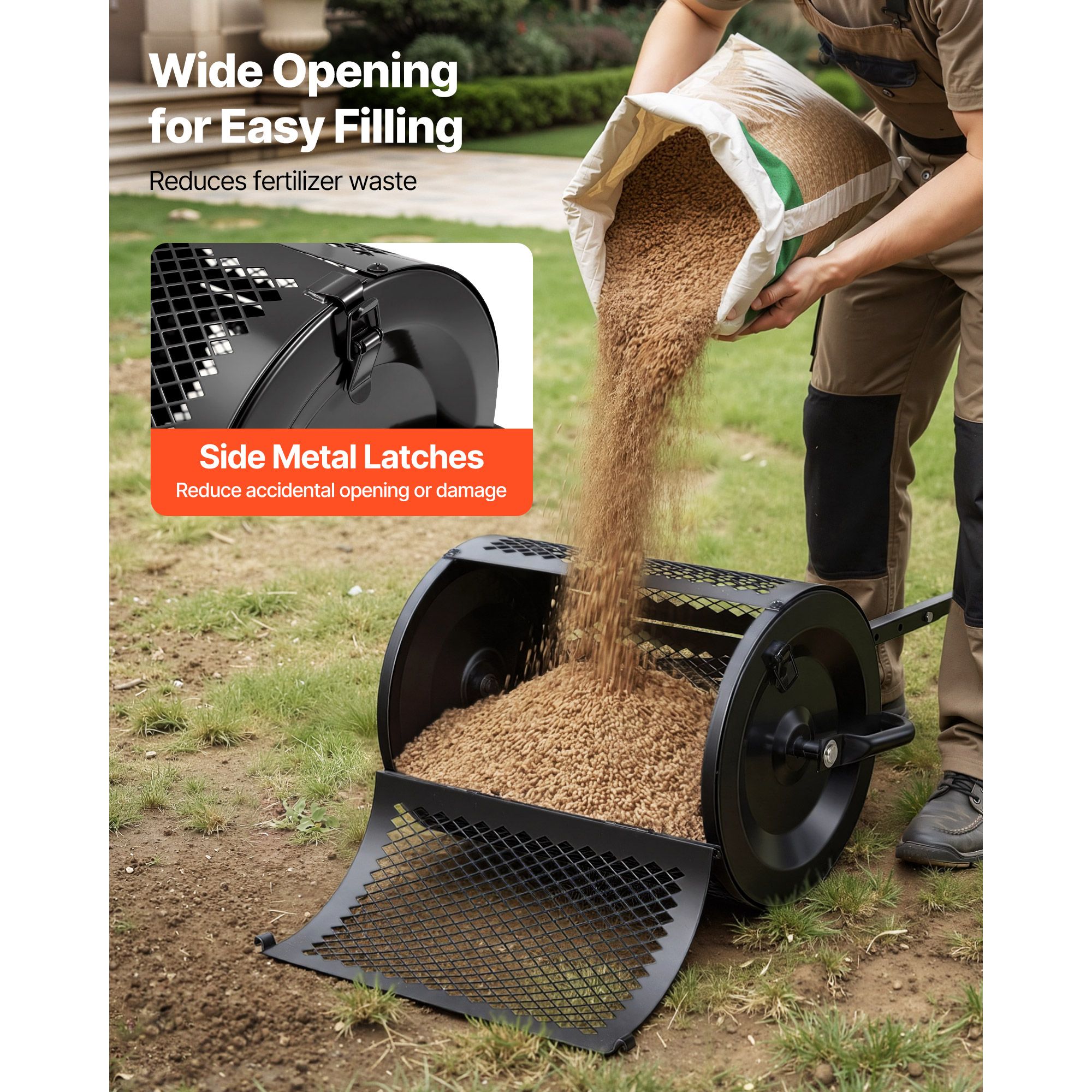 Compost Spreader, 42 cm Wide Peat Moss Spreader with T Shaped Handle, 3 Heights Adjustable, Powder-Coated Steel Garden Peat Moss Roller, Heavy Duty Grass Seed — image 5