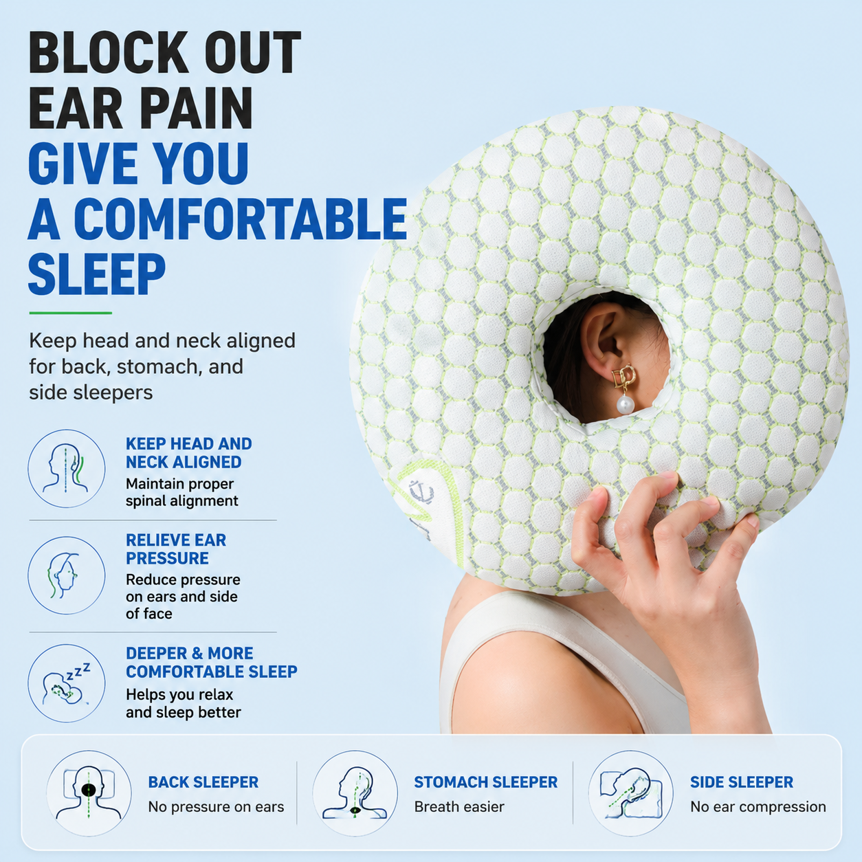 Pink 30CM Round Ear Protection Pillow with Hole Design – Milk Silk Removable Cover and PP Cotton Core, Side Sleeper Pillow & Neck Support Cushion for — image 6