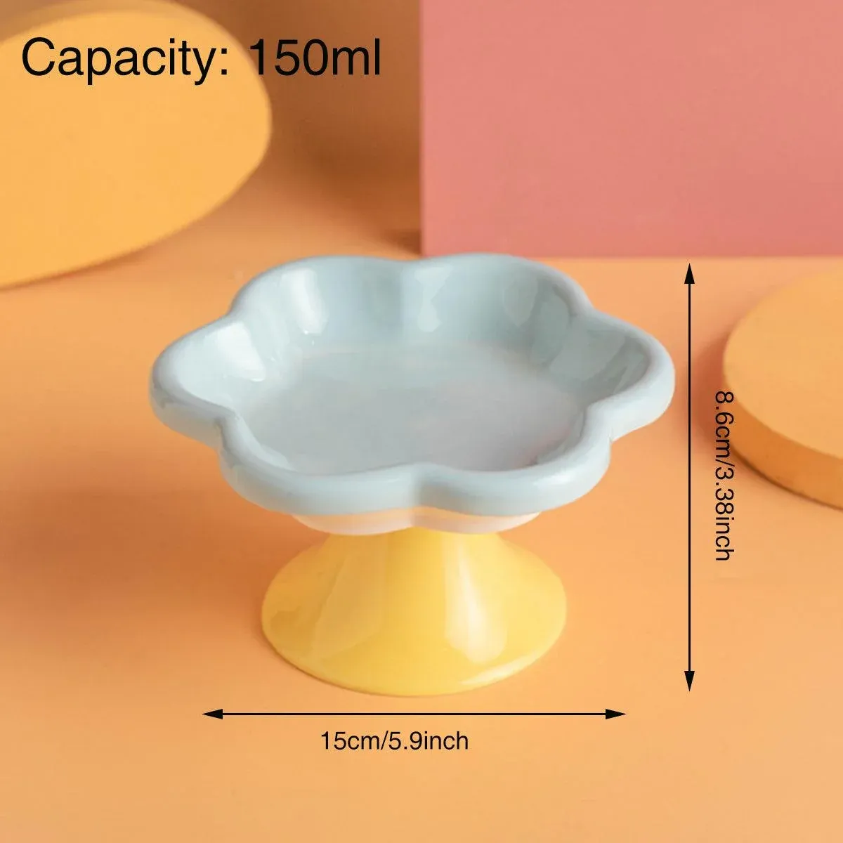 Flower Ceramic Cat Bowl Pet Food Bowl Snack Tray for Cats and Small Pets Feeding - Yellow β image 4