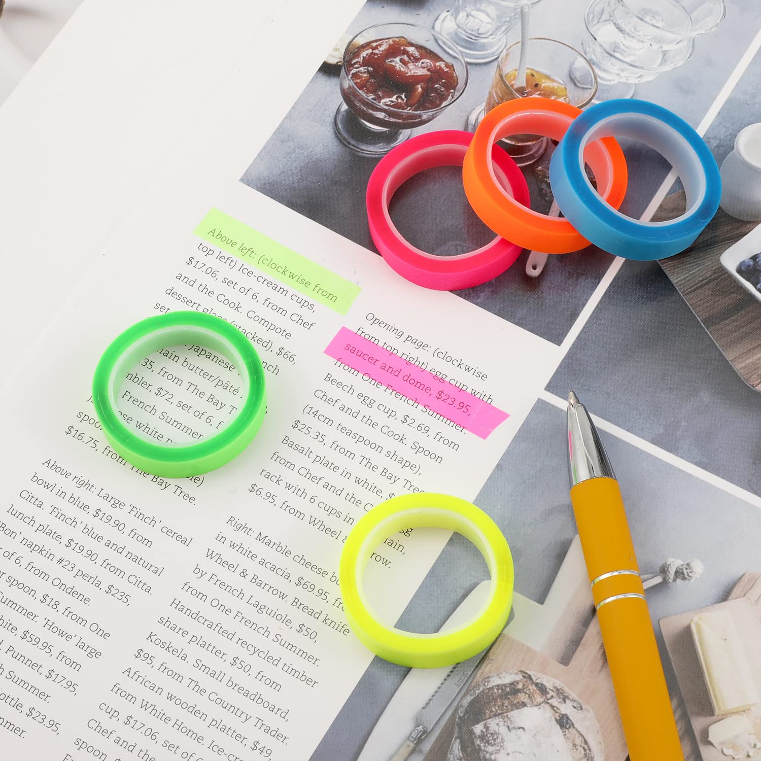 Rolls Marking Tape, Removable Fluorescent Tape Fluorescent Marking Transparent Colored Tape Roll Page Markers for Teachers Students Reading Class Office (0.8cm — image 5
