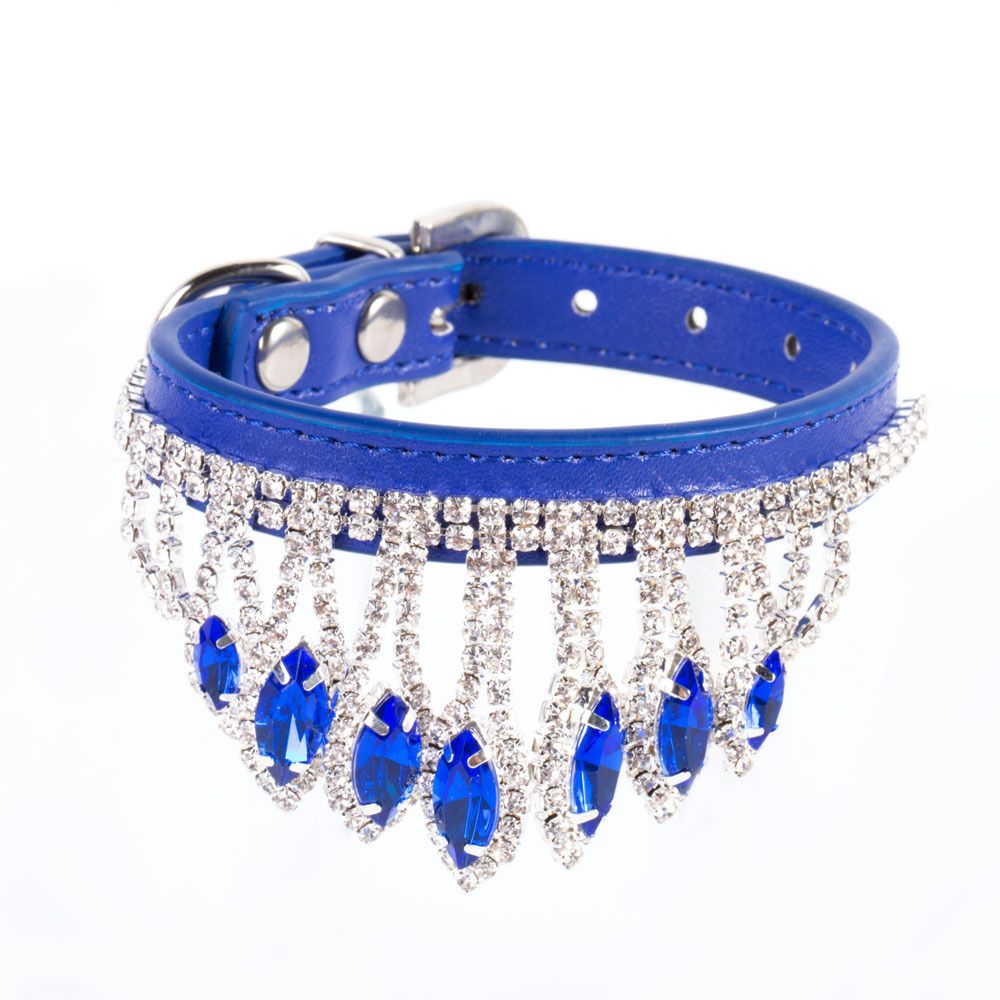 Dog Collar Mountain and water PU Princess Style Blue S# 1.3cm wide * 30cm total length, neck circumference 22cm-27cm