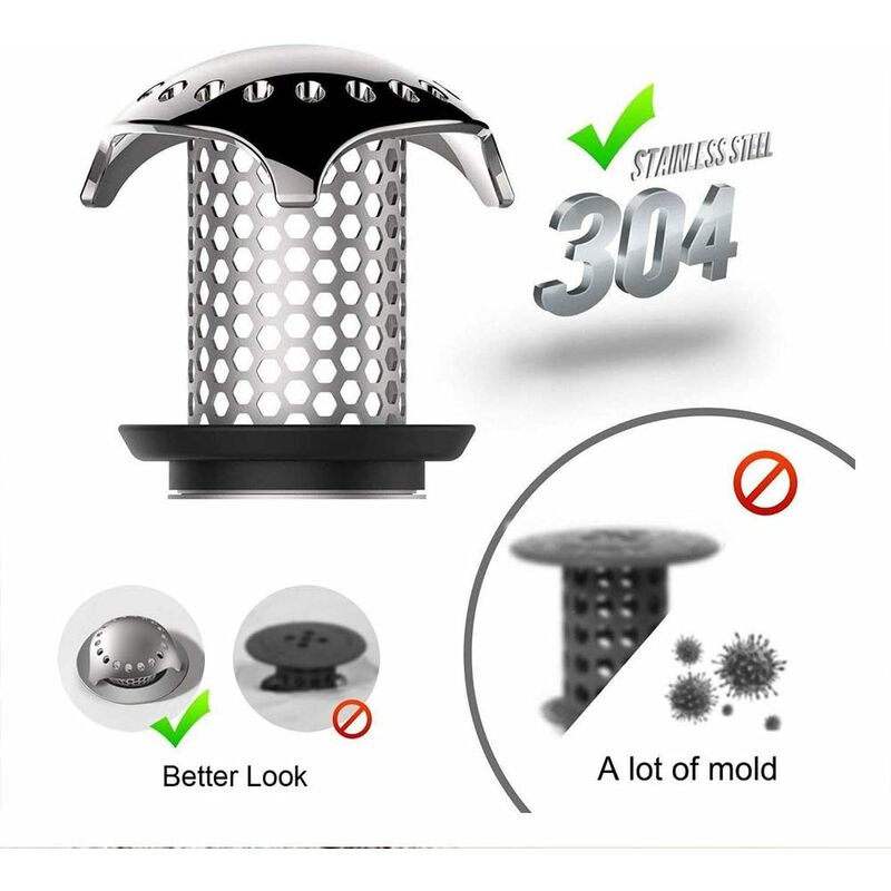 Bathtub Hair Catcher Stainless Steel Drain Hair Catcher Filter For Bathtub Fits Drain Sizes From 3.5Cm To 4.5Cm — image 3