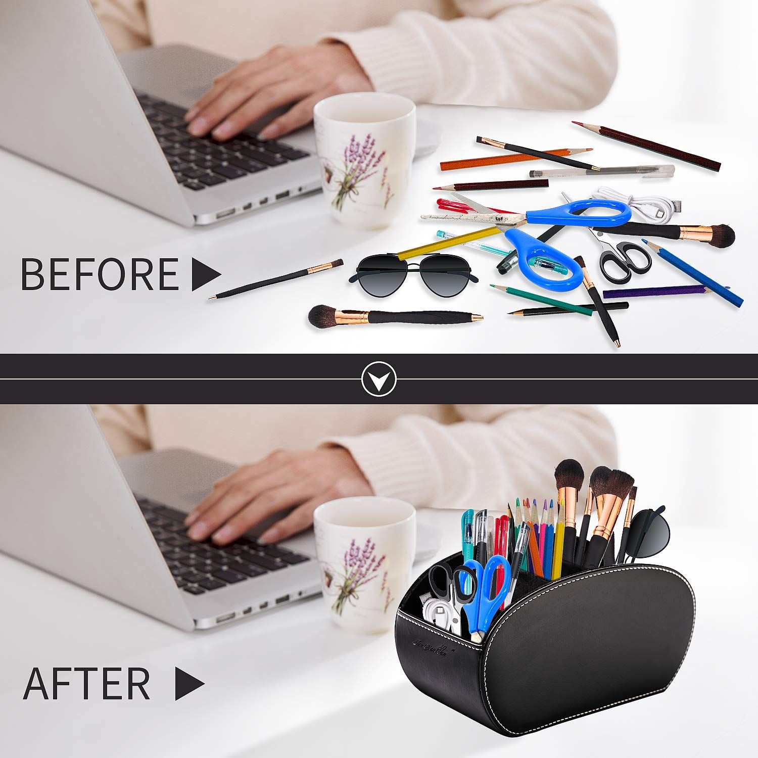 Tv Remote Control Holders Organizer Box with 5 Compartment Leather Multi-Functional Office Organization and Storage Tv Remote — image 4