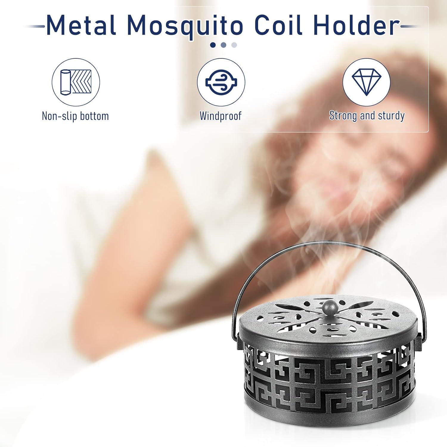 Exquisite Metal Mosquito Coil Holder Long-Lasting Coil Incense Burner for Indoor and Outdoor (Black) office, bedroom, terrace โ image 2