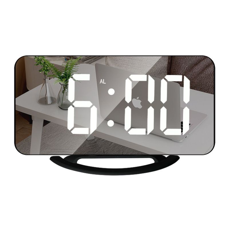 Digital Alarm Clock,6" Large LED Display Charger Ports | Auto Dimmer Mode | Easy Snooze Function, Modern Mirror Desk Wall Clock for Bedroom Home Office for All