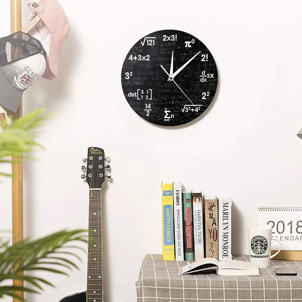 Math Equations and Notations Mathematics Chalkboard Geek Battery Operated Wall Clock Silent Non-Ticking Quartz — image 3