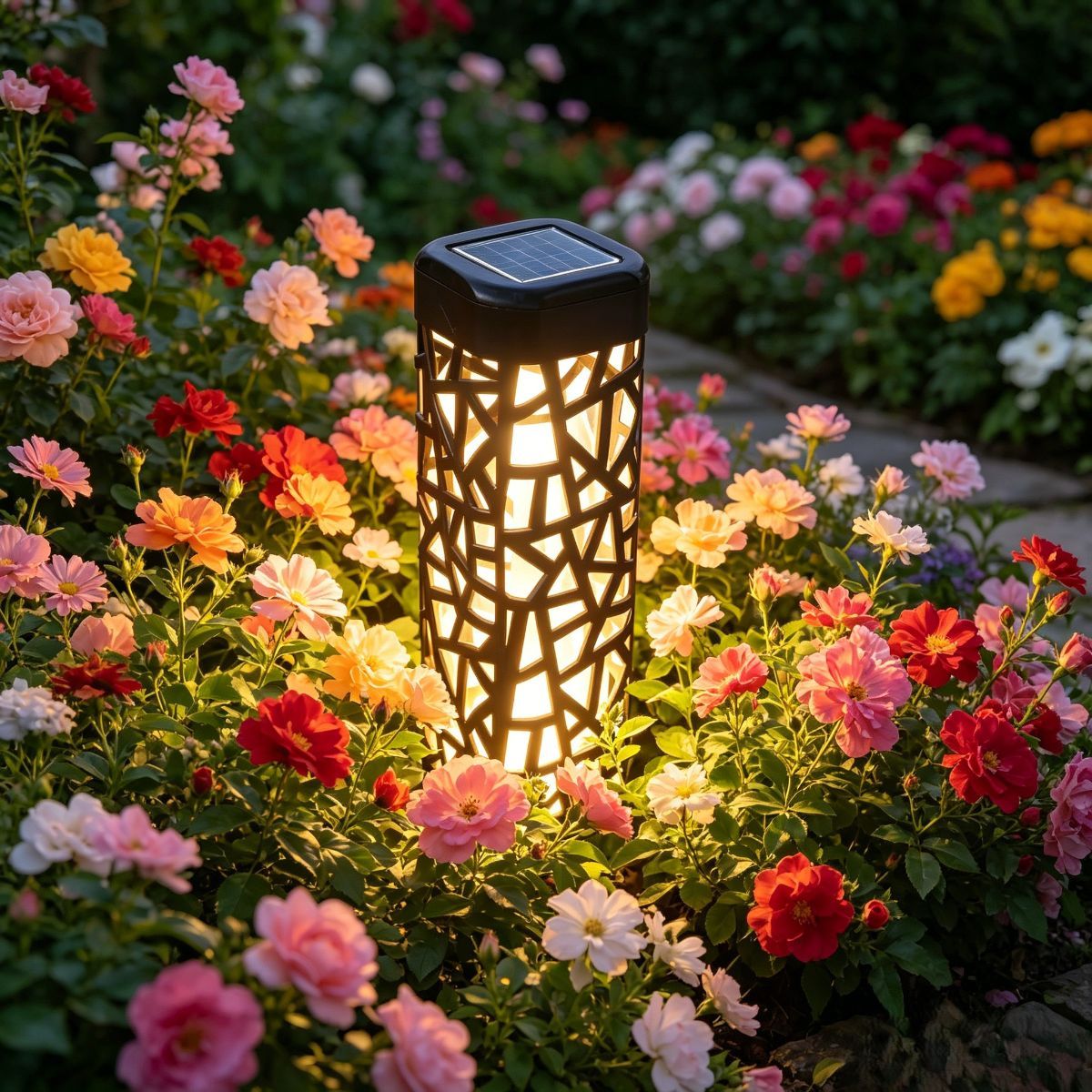 solar garden lights, outdoor waterproof lights, warm white LED pathway lights, automatic dusk to dawn lights, landscape lighting, lawn lights, patio lights — image 6