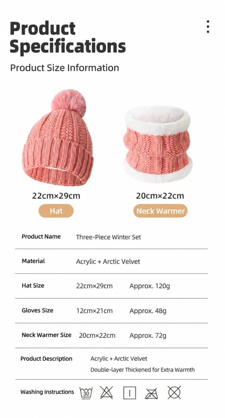 Sweet Ski Outing Gift Thick Warm Knit Hat 3 Pack Pink — image 3