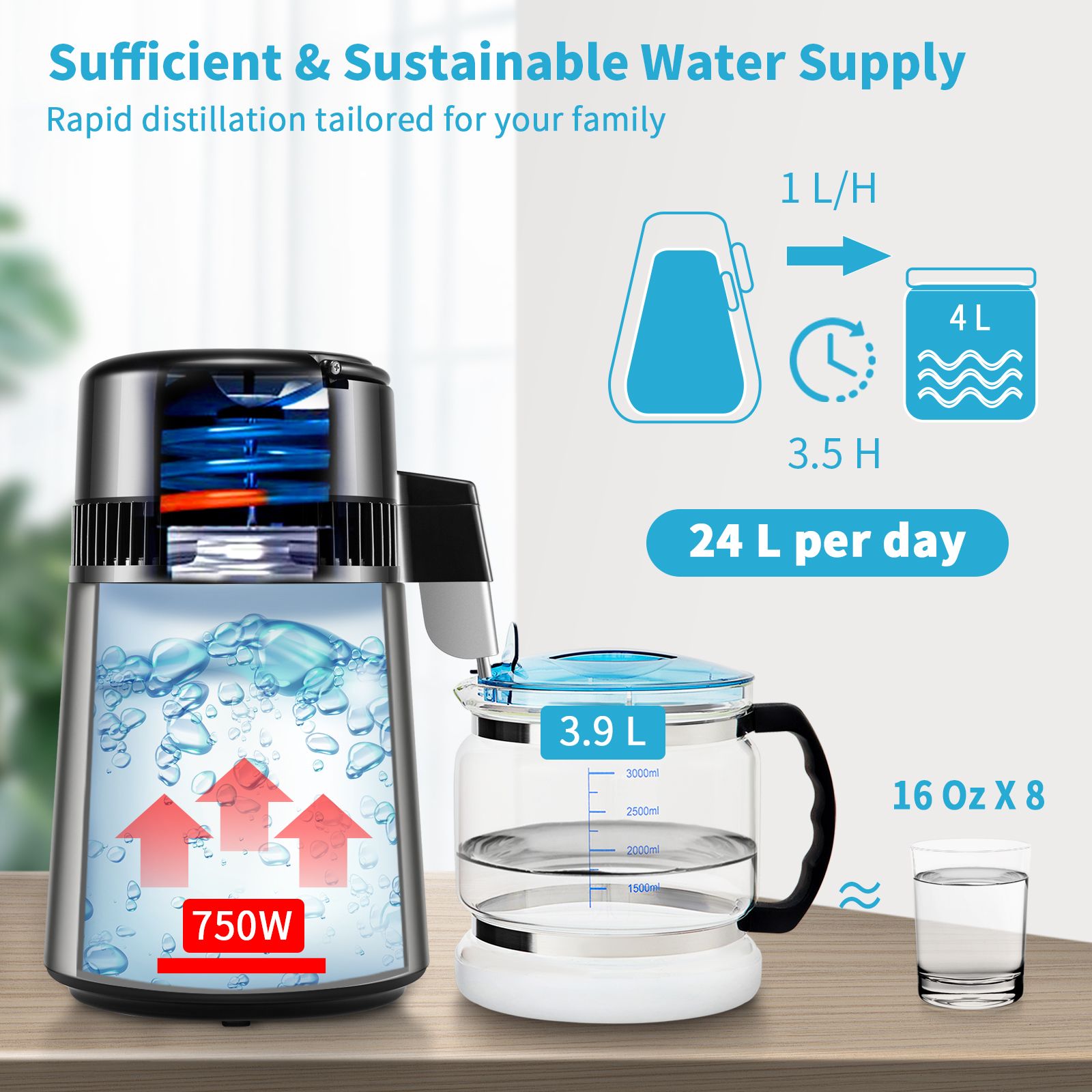 4L Water Distiller Distilled Water Maker 1 L/H w/ Timing Dual-Temp Silver โ image 3