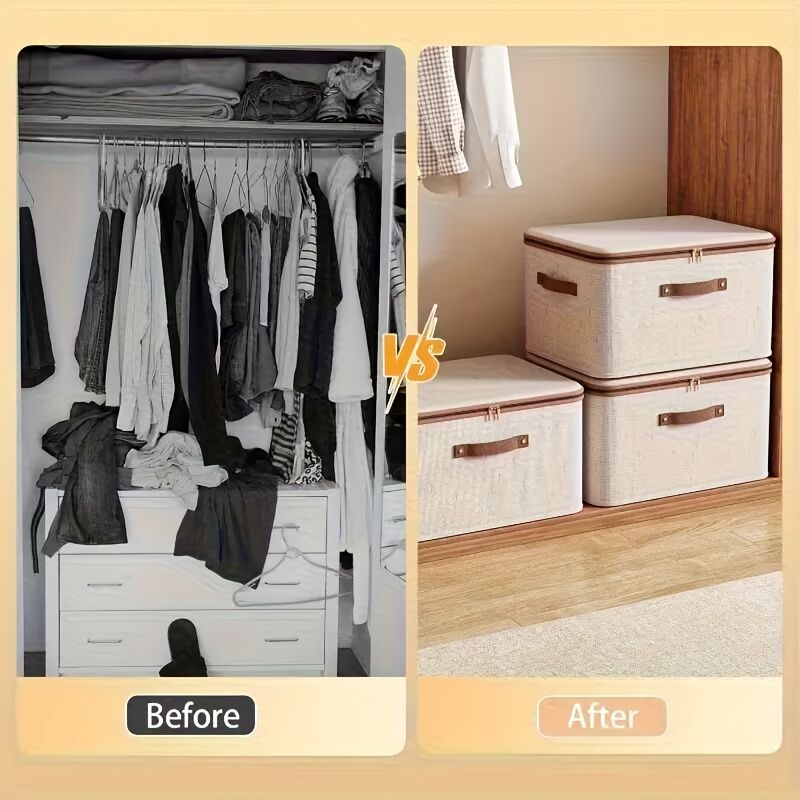 42L Double Zipper Storage Box with Faux Leather Handles | Large Capacity Lidded Basket, Perfect for Storing Clothes, Bedding, and Moving — Ideal for Bedrooms — image 4