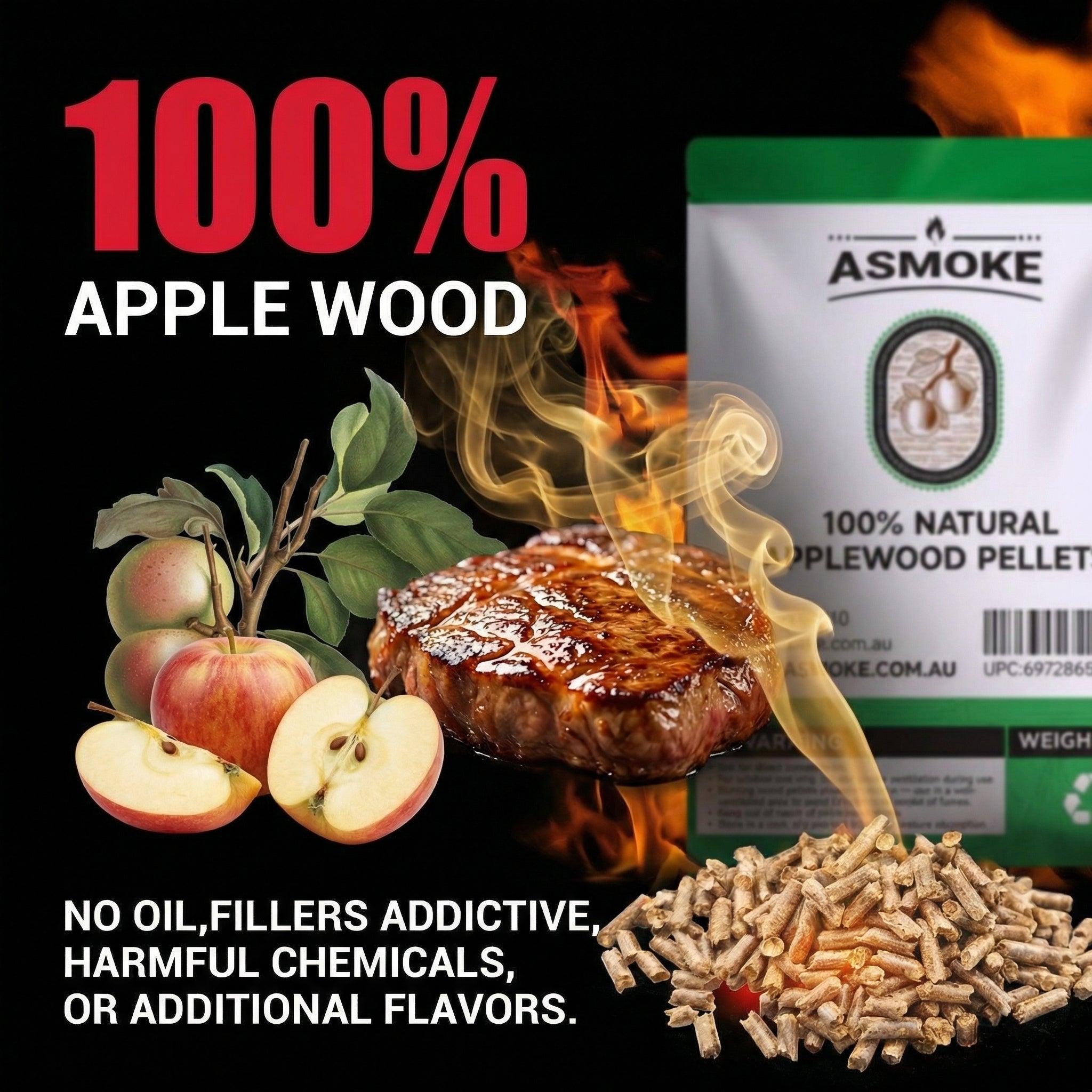 ASMOKE 100% Natural Apple Wood BBQ Smoker Pellets (2.27kg) - Premium Fruit Hardwood for Chicken & Pork — image 4