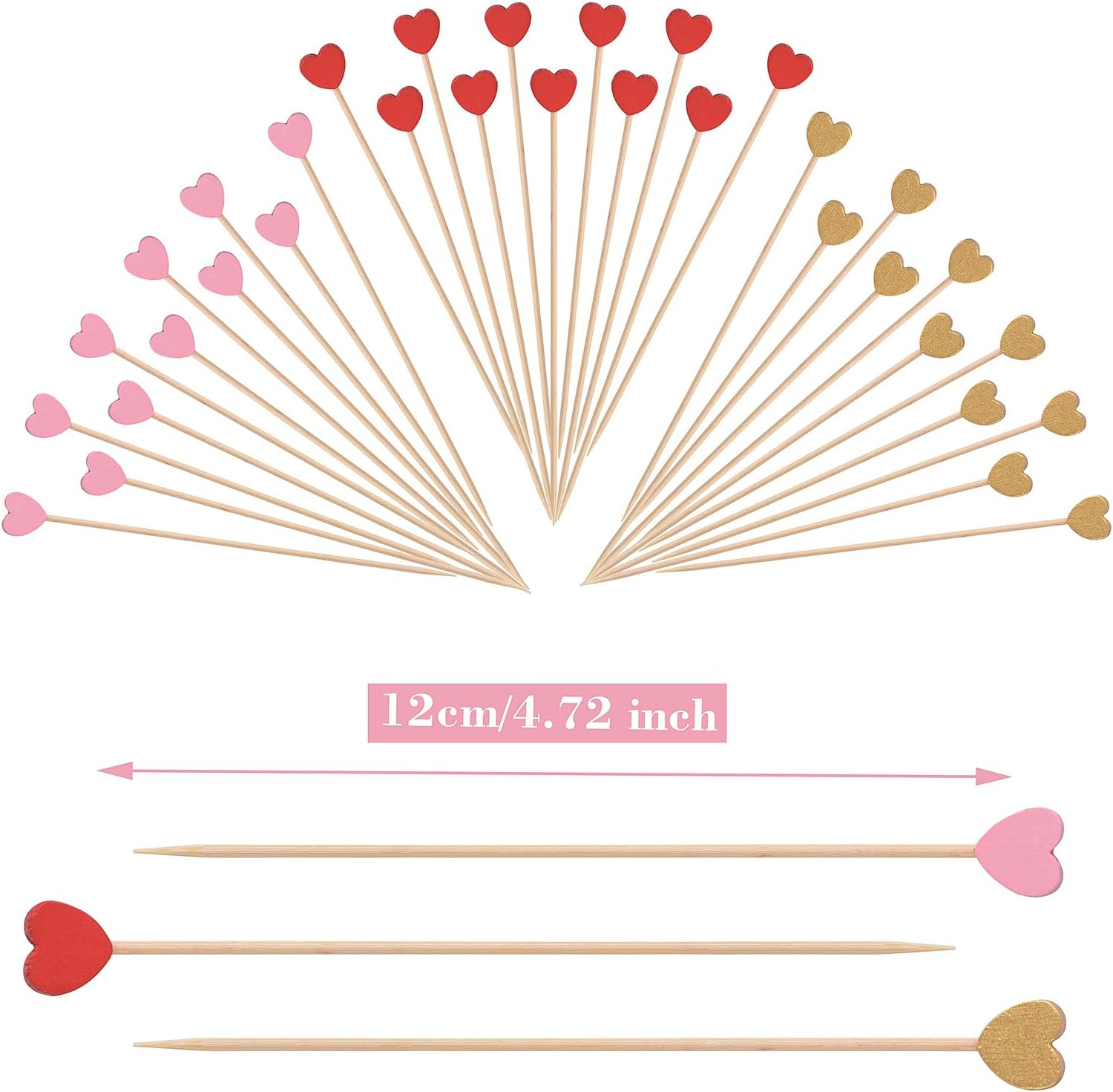 100 Pack Heart-Shaped Bamboo Cocktail Picks, 4.7" Heart Toothpicks for Appetizers, Natural Bamboo Food Picks for Valentines Wedding Birthday Party Decoration โ image 2