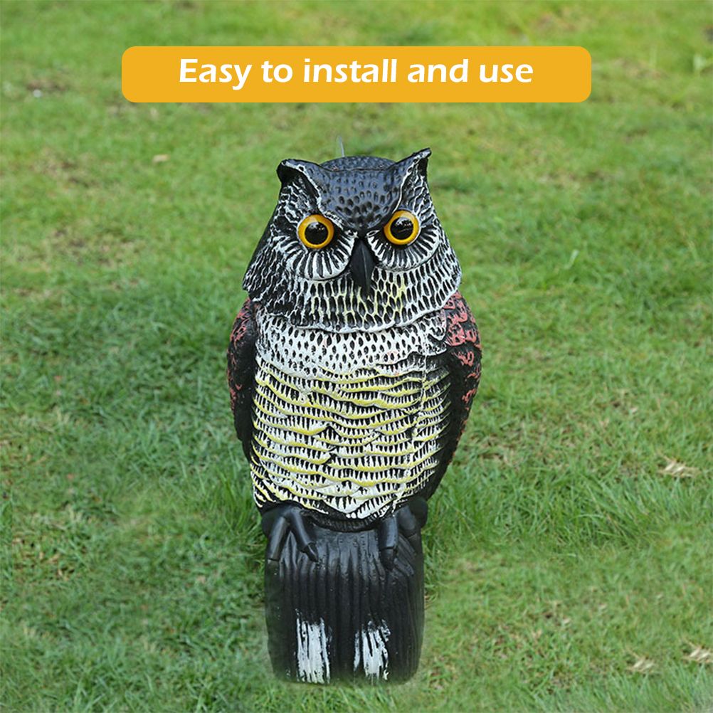 Horned Owl Decoy and 360° Rotating Head Owl Statue to Scare Birds Away for Patio Yard Garden — image 2