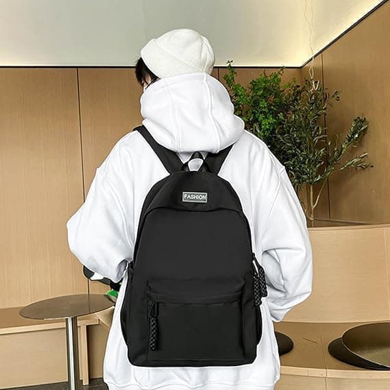 Waterproof School Backpack for Travel, Unisex Solid Color, Black — image 4