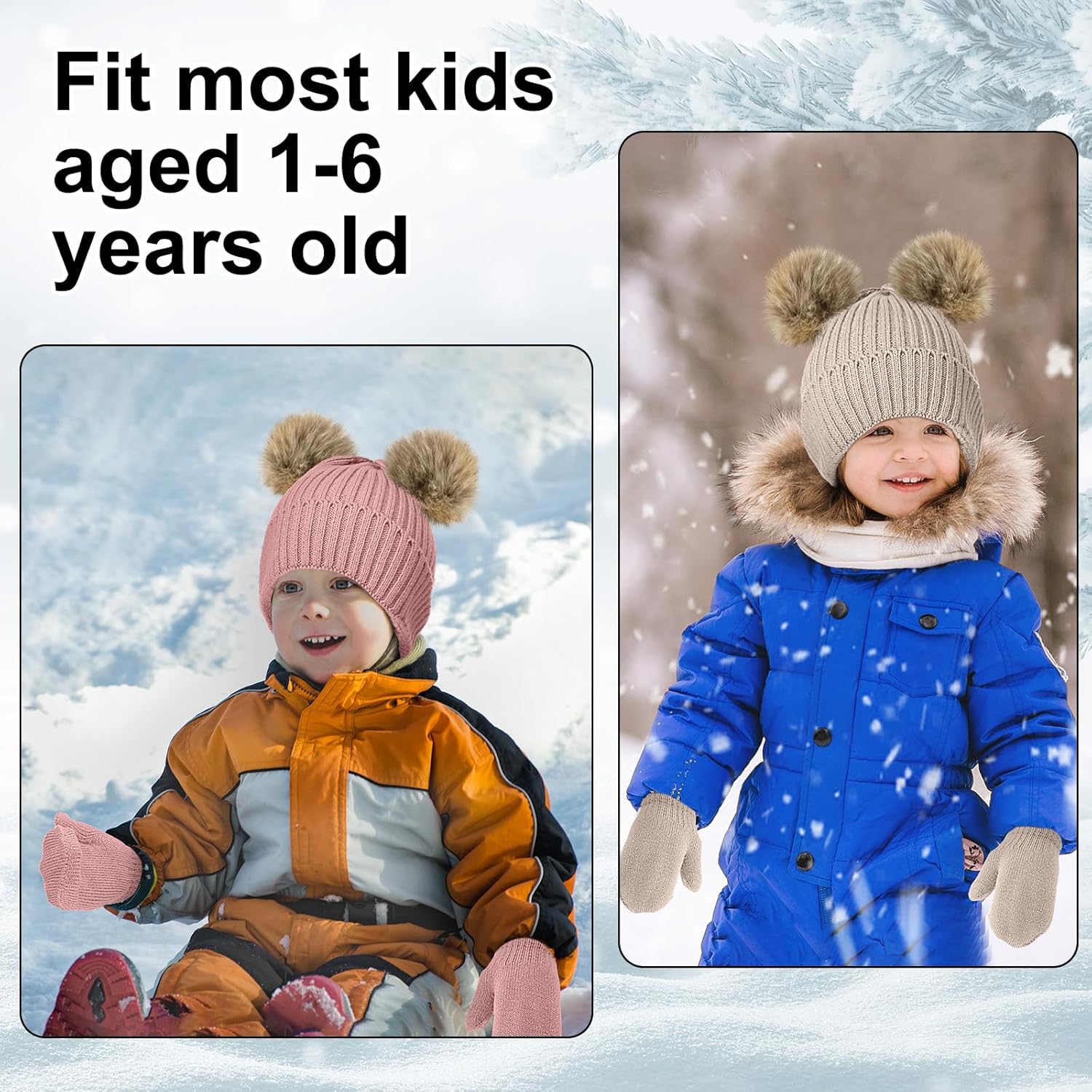 3 Set Toddler Hat Glove Set, Kids Winter Hats Warm Knitted Beanie Mittens Gloves with Bow for Baby Girls Boys 0-6Y — image 5