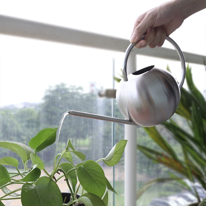 Long Nozzle Watering Can 1000ml Stainless Steel Metal European Plant Pot Sprinkler with Handle for Garden Household Tool (Silver) — image 4