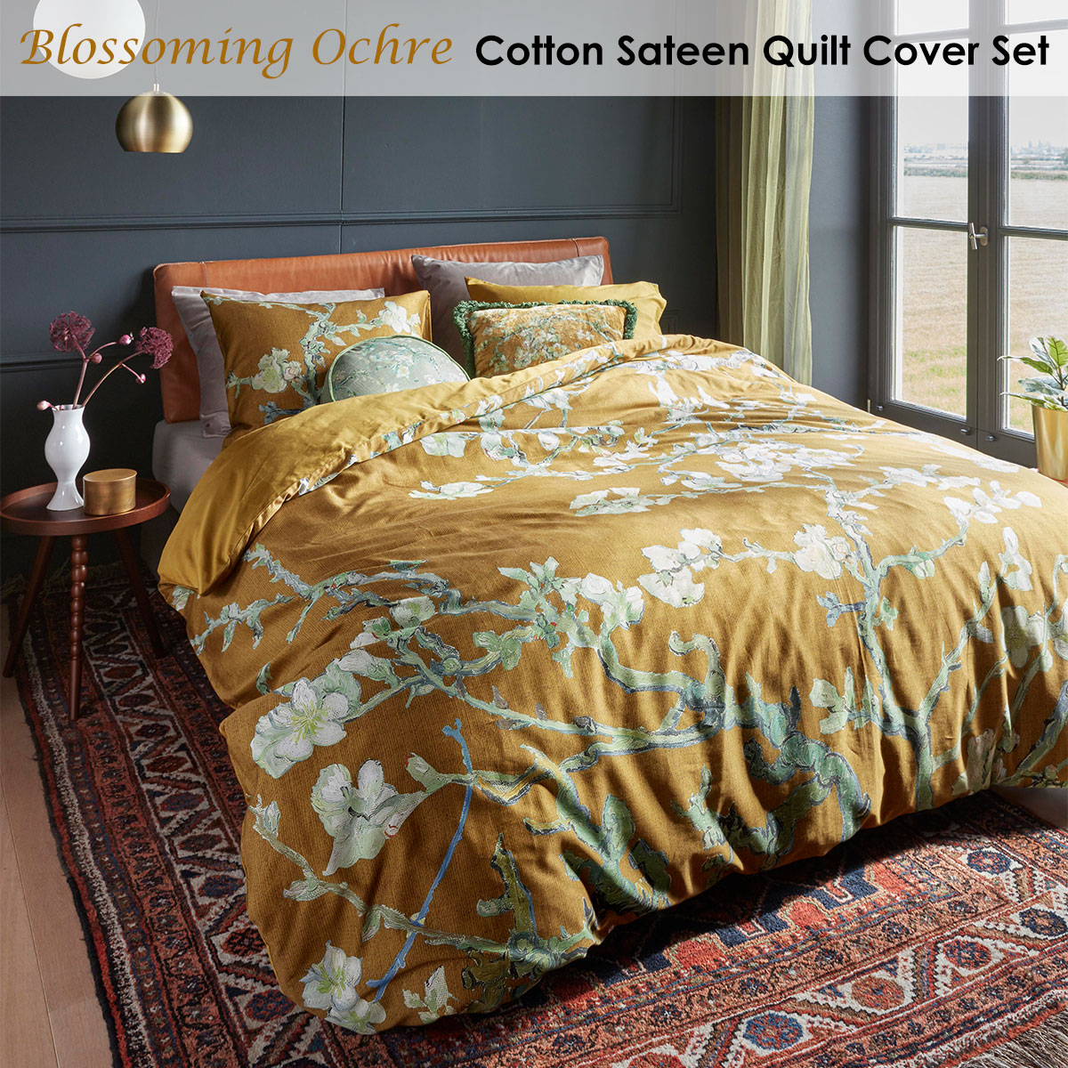 Bedding House Blossoming Ochre Cotton Sateen Quilt Cover Set King โ image 2