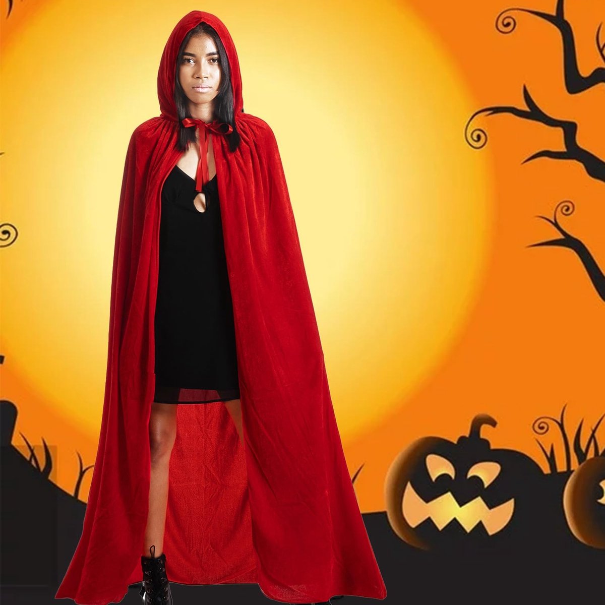 Luxury Red Hooded Coat - 170cm / XXL - Costume for Carnival Halloween - Red Velour Coat - Hat - Adults - Dress Up - Costume Cape - Gothic - Fantasy - Halloween — image 3