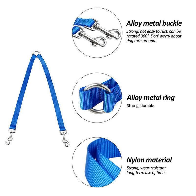 2 Way Double Dual Dog Leash Walk 2 Dogs With One Lead Coupler Nylon Harness - Blue โ image 5