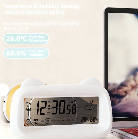Alarm Clock - Digital Clock - Smart Alarm Clock - Electronic Calendar - Cat-shaped Alarm Clock with Light - Real-time Temperature and Humidity Monitoring โ image 3