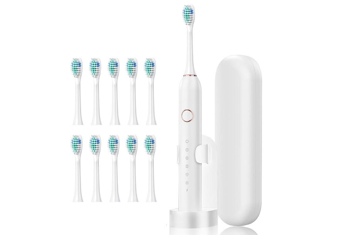 22000 VPM Electric Toothbrush for Adults with 10 Brush Heads and 6 Modes Toothbrush Sets - White — image 2