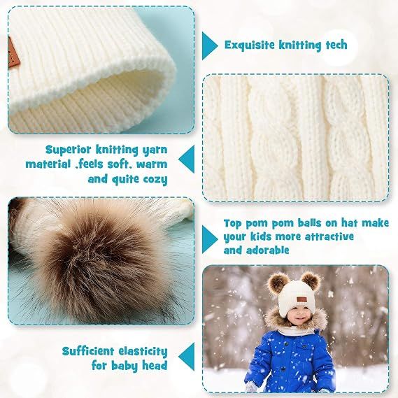 Kids Toddler Winter Pompom Hat Baby Knitted Beanie Hat Faux Fur Pom Beanie Cap for Girls Boys 1-3 Years Old — image 3