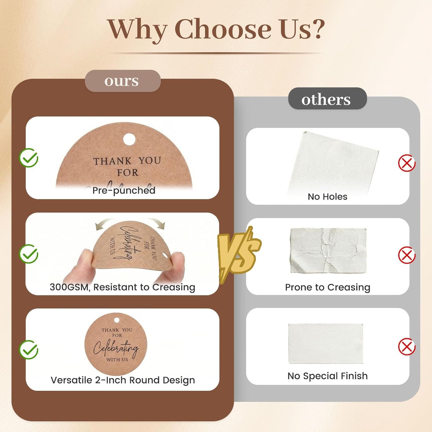 120PCS Thank You Tags, 2inch Brown Round Gift Tags with String, Perfect for Gift Wrapping, Wedding Parties, Baby Shower — image 6