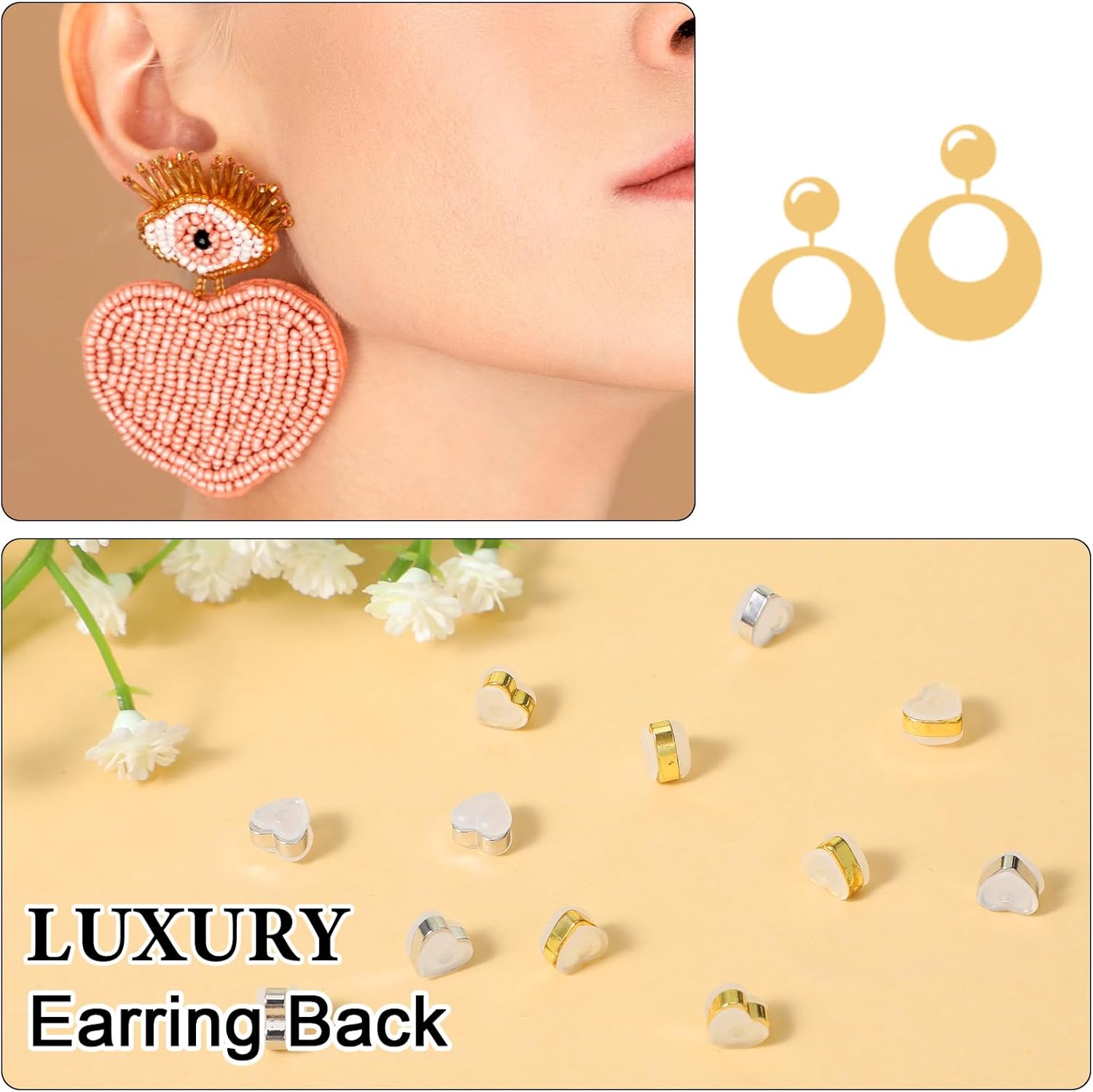 12 Pcs Silicone Flat Earring Backs for Studs, Clear Comfort Design, Earring Backs Replacements for Heavy Earrings Heart Shape โ image 4