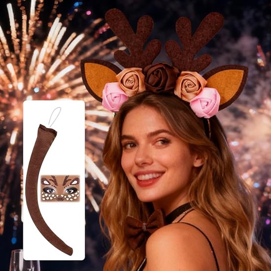 Headband - Elk Ears - Great for a Masquerade - Christmas Reindeer Headband and Tail - Perfect for Winter, Holidays, Halloween, Parties and Cosplay Costumes — image 5
