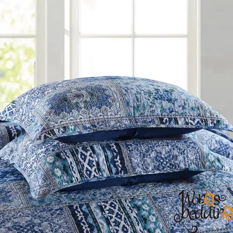 Boho Blue Quilted Coverlet & Pillow Set: Vibrant, Cozy Elegance - king โ image 4