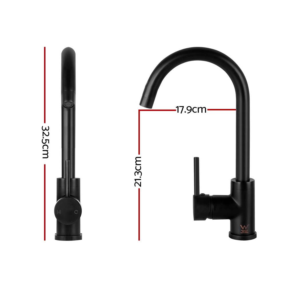 Cefito Kitchen Mixer Tap Mixer Round Sink Faucet Basin Laundry Black โ image 2