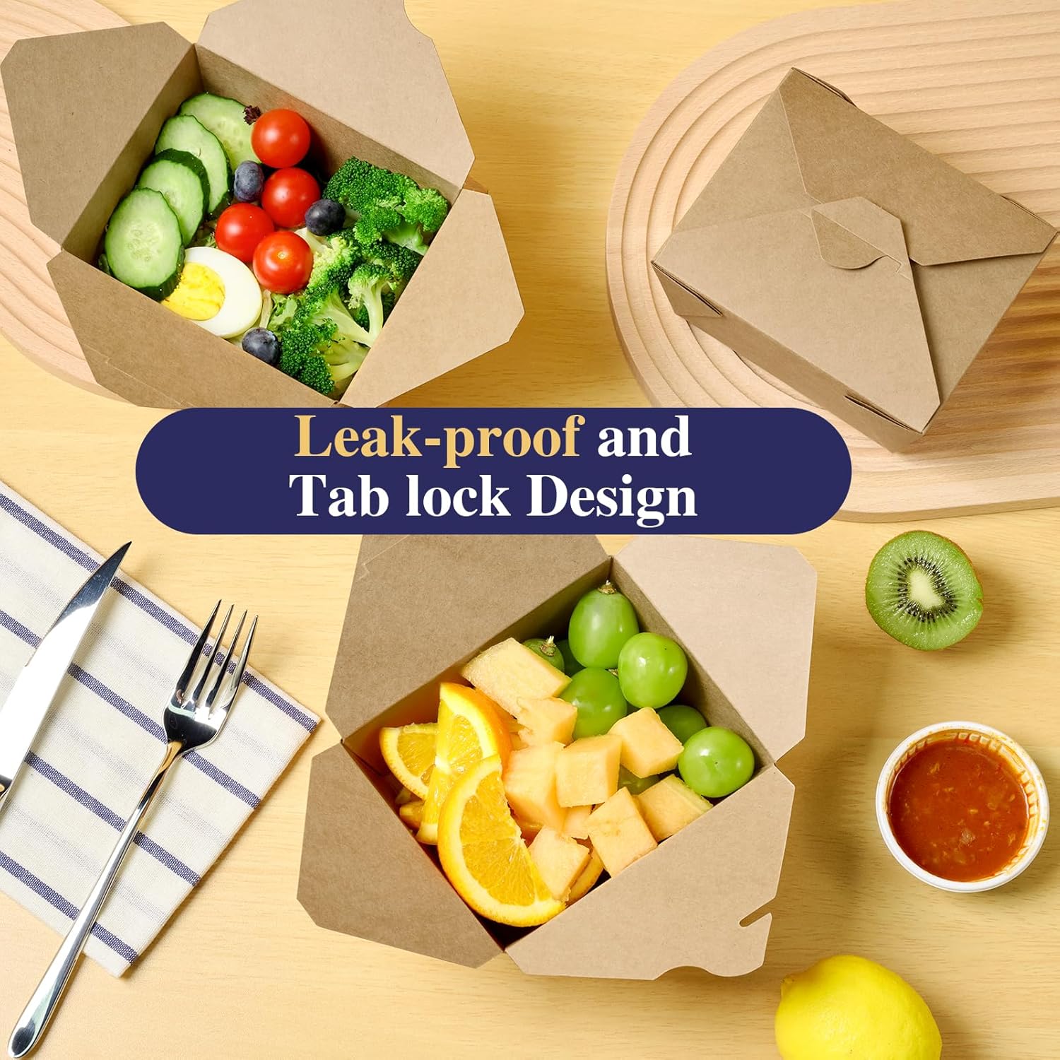 50 Pack 27 oz Take Out Food Containers, Kraft Brown Take Out Boxes Leak Grease Resistant and Stackable for Restaurants, Homes, Offices, Picnics — image 4